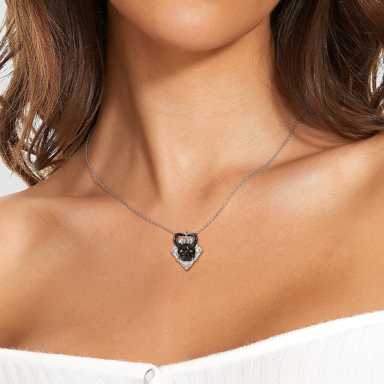 Wholesale Dark style necklace,  ox horn skull pendant,  clavicle chain,  sweater chain